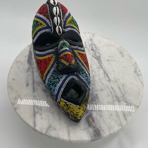 Beaded Handcarved Wood Tribal Warrior Mask